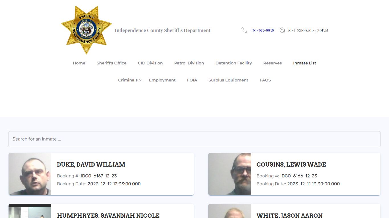 Current Inmate List - INDCO